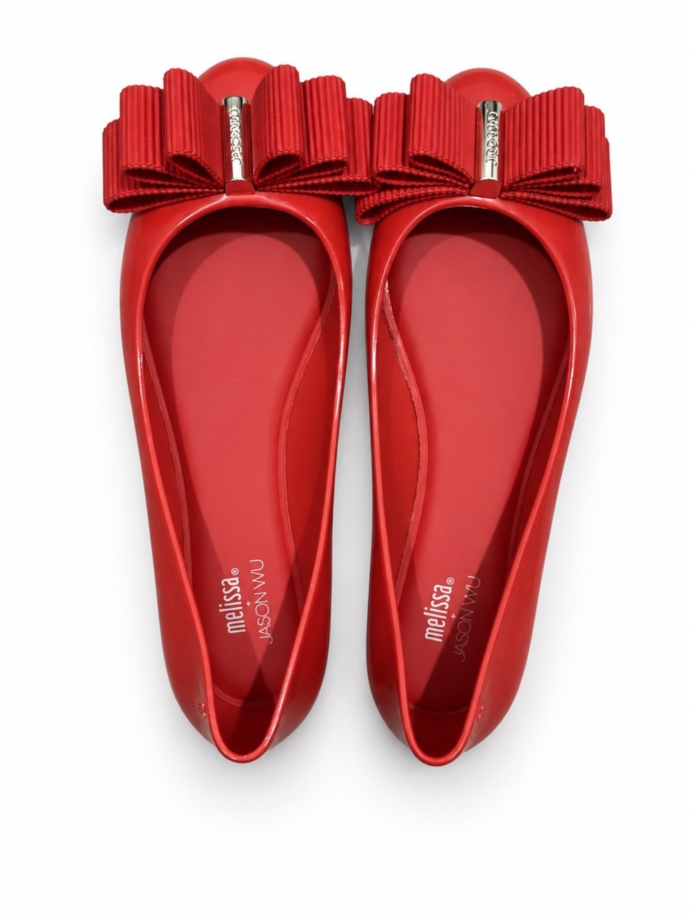 Melissa Red Ribbon Bow Jelly Flats